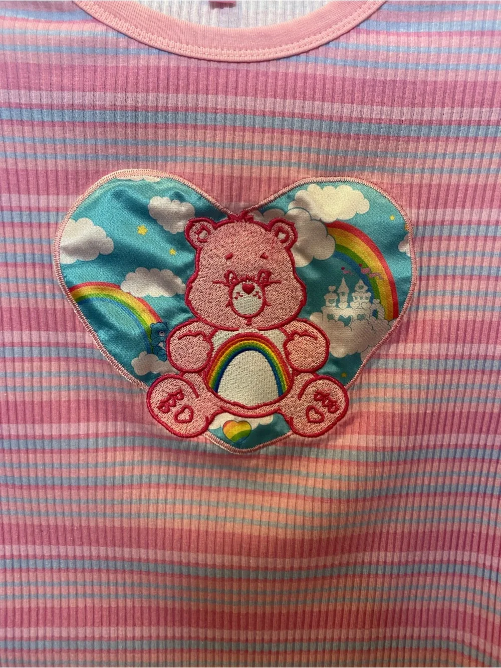 Doll’s Kill x Care Bears Pink & Blue Pastel Striped Long-Sleeve Baby Tee Y2K - Picture 3 of 6